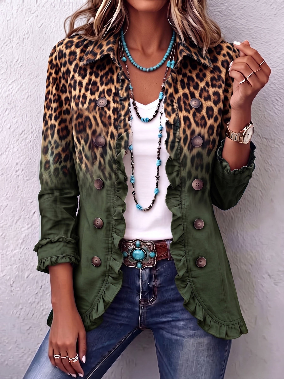 Cassandre | Blazer Leopardo Sfumato con Volant