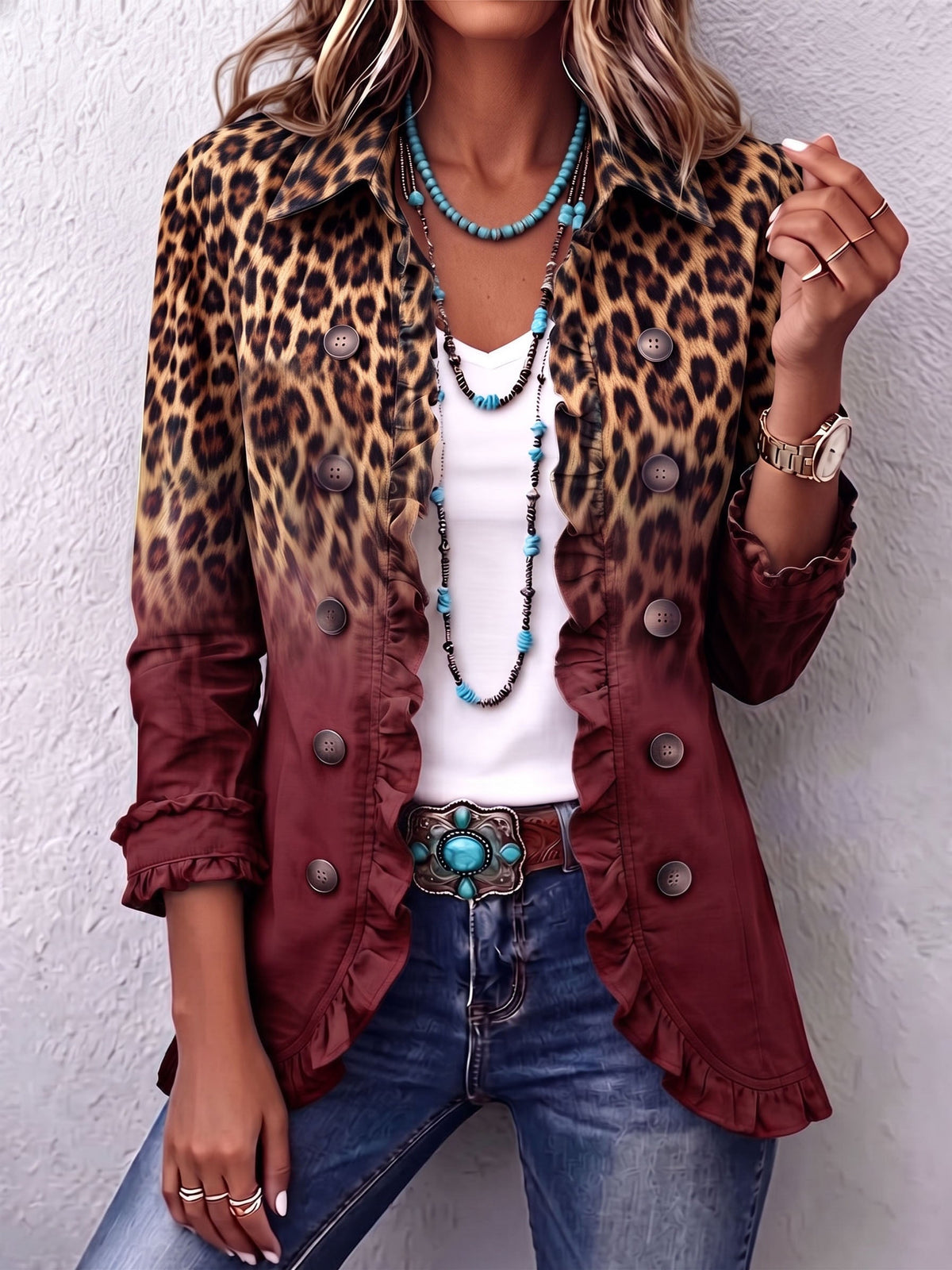 Cassandre | Blazer Leopardo Sfumato con Volant