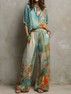 Chiara | Set elegante stampa floreale con pantalone ampio