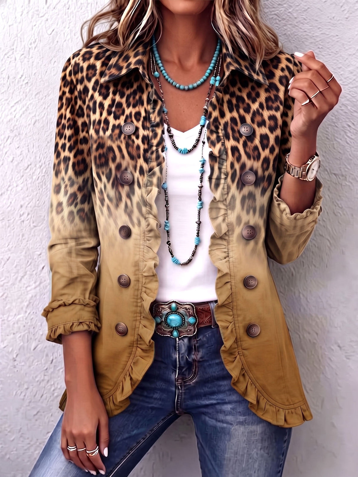 Cassandre | Blazer Leopardo Sfumato con Volant