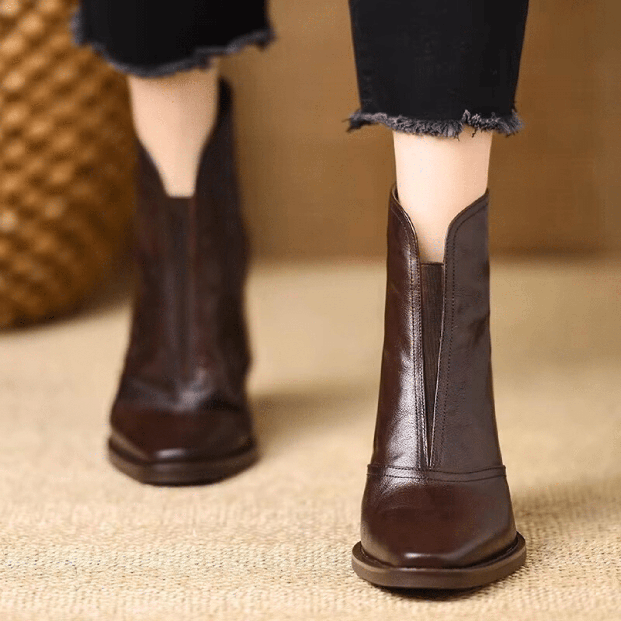 Oriane | Bottines en cuir à talon bloc