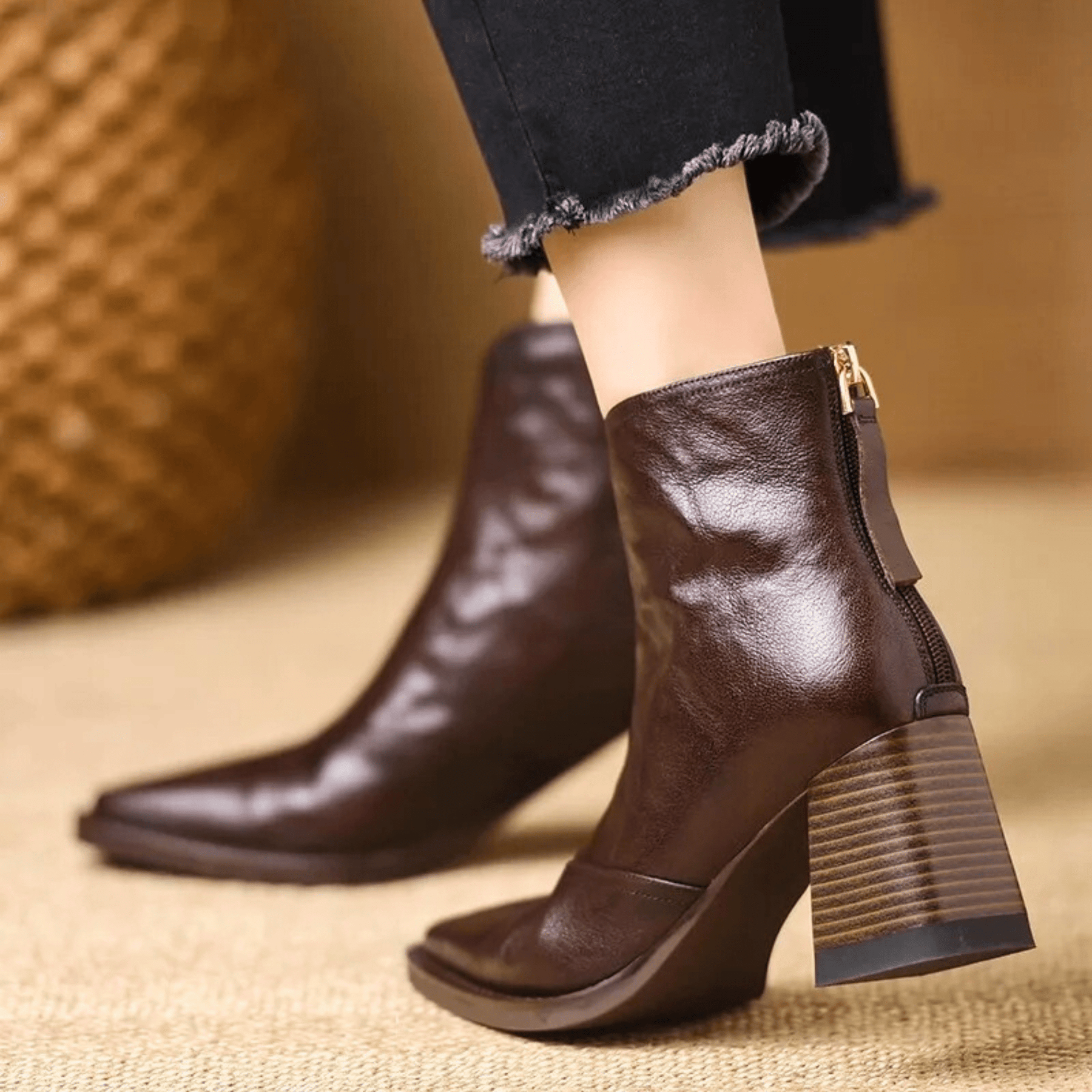 Oriane | Bottines en cuir à talon bloc